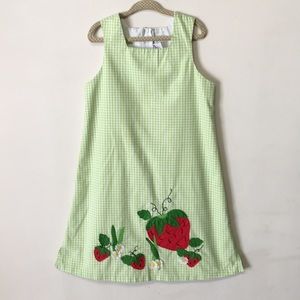 Green gingham strawberry embroidery dress 6x